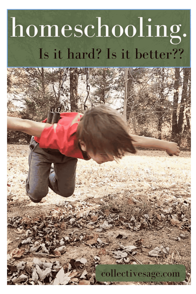Homeschooler on the swing! Red shirt tree-lined